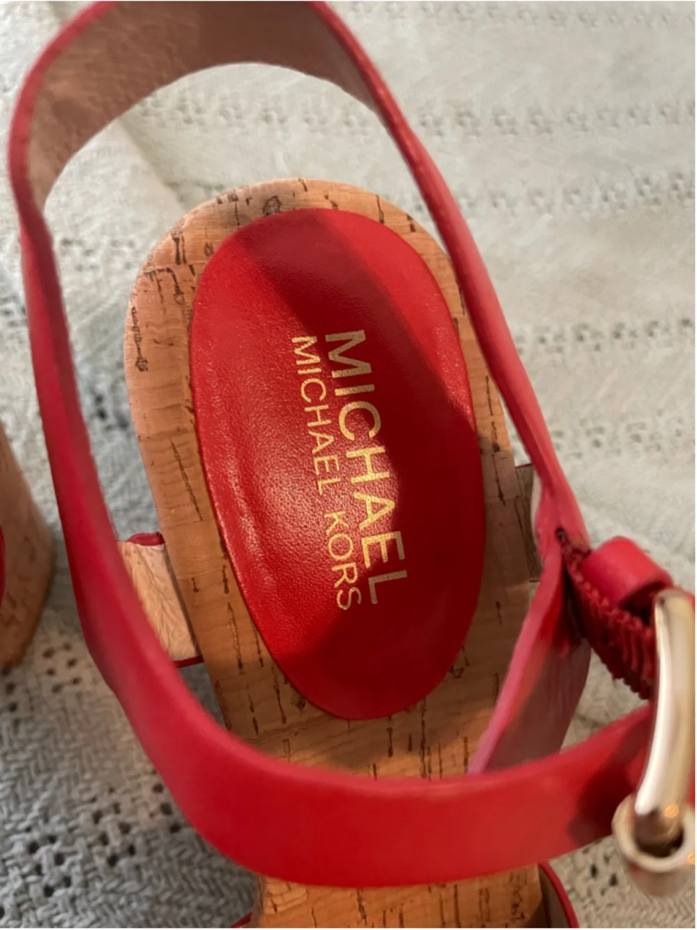 MICHAEL Michael Kors Women's Orange Red Cork Wedge Sandals